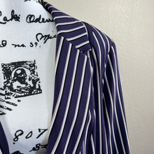 Load image into Gallery viewer, Torrid Purple Studio Crepe Boyfriend Blazer longline pinstripe pattern size 4