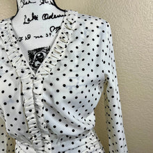 Load image into Gallery viewer, Zara White Black Polka Dot Mini Dress Ruched Draped Size bodycon pin up size S