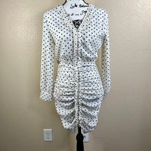 Load image into Gallery viewer, Zara White Black Polka Dot Mini Dress Ruched Draped Size bodycon pin up size S