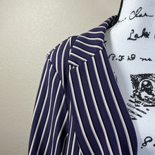 Load image into Gallery viewer, Torrid Purple Studio Crepe Boyfriend Blazer longline pinstripe pattern size 4