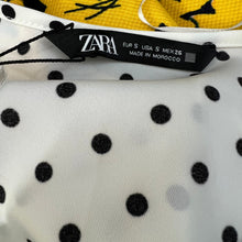 Load image into Gallery viewer, Zara White Black Polka Dot Mini Dress Ruched Draped Size bodycon pin up size S