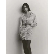 Load image into Gallery viewer, Zara White Black Polka Dot Mini Dress Ruched Draped Size bodycon pin up size S