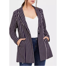 Load image into Gallery viewer, Torrid Purple Studio Crepe Boyfriend Blazer longline pinstripe pattern size 4