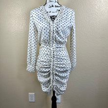 Load image into Gallery viewer, Zara White Black Polka Dot Mini Dress Ruched Draped Size bodycon pin up size S