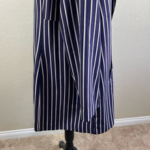 Load image into Gallery viewer, Torrid Purple Studio Crepe Boyfriend Blazer longline pinstripe pattern size 4
