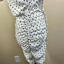 Load image into Gallery viewer, Zara White Black Polka Dot Mini Dress Ruched Draped Size bodycon pin up size S