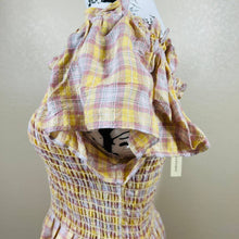 Load image into Gallery viewer, Max Studio yellow top smocked peplum flutter sleeve size L