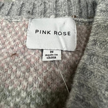Load image into Gallery viewer, Pink Rose heather gray sweater pink geometric plaid V neck long sleeve size M