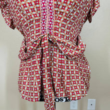 Load image into Gallery viewer, Max Studio red top geometric flutter sleeve smock waist front tie size XS
