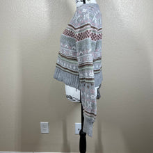 Load image into Gallery viewer, Pink Rose heather gray sweater pink geometric plaid V neck long sleeve size M