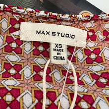 Load image into Gallery viewer, Max Studio red top geometric flutter sleeve smock waist front tie size XS