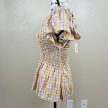 Load image into Gallery viewer, Max Studio yellow top smocked peplum flutter sleeve size L