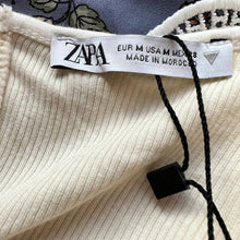 Load image into Gallery viewer, Zara cream sweater women ribbed embroidered collar knit sweater size M