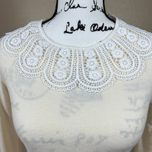 Load image into Gallery viewer, Zara cream sweater women ribbed embroidered collar knit sweater size M