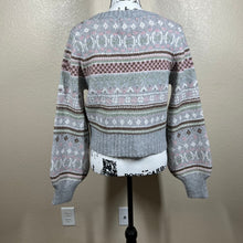 Load image into Gallery viewer, Pink Rose heather gray sweater pink geometric plaid V neck long sleeve size M