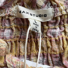 Load image into Gallery viewer, Max Studio yellow top smocked peplum flutter sleeve size L