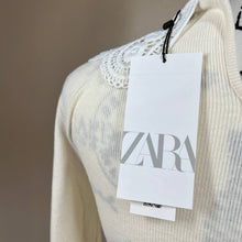 Load image into Gallery viewer, Zara cream sweater women ribbed embroidered collar knit sweater size M