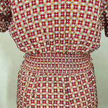 Load image into Gallery viewer, Max Studio red top geometric flutter sleeve smock waist front tie size XS