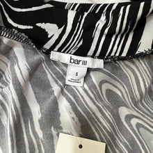 Load image into Gallery viewer, Bar III black crop top swirl print mock neck long sleeve wrap around tie size S
