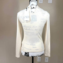 Load image into Gallery viewer, Zara cream sweater women ribbed embroidered collar knit sweater size M