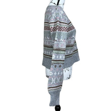 Load image into Gallery viewer, Pink Rose heather gray sweater pink geometric plaid V neck long sleeve size M