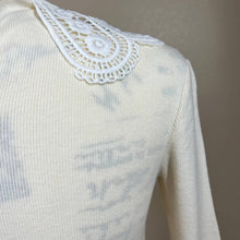 Load image into Gallery viewer, Zara cream sweater women ribbed embroidered collar knit sweater size M