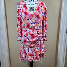 Load image into Gallery viewer, Betsey Johnson pink dress floral side ruched long sleeve size10 soft girl barbie