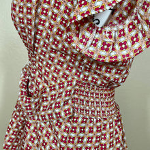 Load image into Gallery viewer, Max Studio red top geometric flutter sleeve smock waist front tie size XS