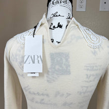 Load image into Gallery viewer, Zara cream sweater women ribbed embroidered collar knit sweater size M