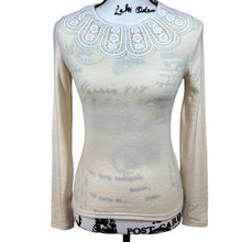 Load image into Gallery viewer, Zara cream sweater women ribbed embroidered collar knit sweater size M
