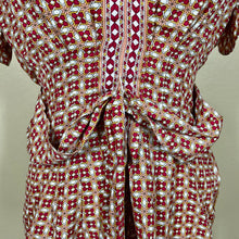Load image into Gallery viewer, Max Studio red top geometric flutter sleeve smock waist front tie size XS
