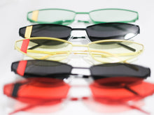 Load image into Gallery viewer, Sunglasses SLICK CAT EYE Green with Yellow Stripe