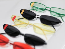 Load image into Gallery viewer, Sunglasses SLICK CAT EYE Green with Yellow Stripe