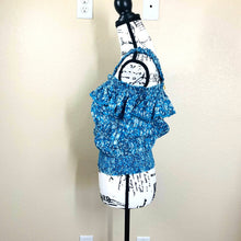 Load image into Gallery viewer, House of Harlow 1960 women top blue floral off shoulder top size M