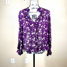 Load image into Gallery viewer, Women Top Zara Purple Floral Print Gauze Long Sleeve Top Size S