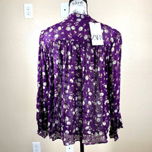Load image into Gallery viewer, Women Top Zara Purple Floral Print Gauze Long Sleeve Top Size S
