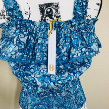 Load image into Gallery viewer, House of Harlow 1960 women top blue floral off shoulder top size M