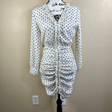 Load image into Gallery viewer, Zara White Black Polka Dot Mini Dress Ruched Draped Size bodycon pin up size S
