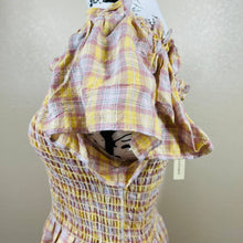 Load image into Gallery viewer, Max Studio yellow top smocked peplum flutter sleeve  size L
