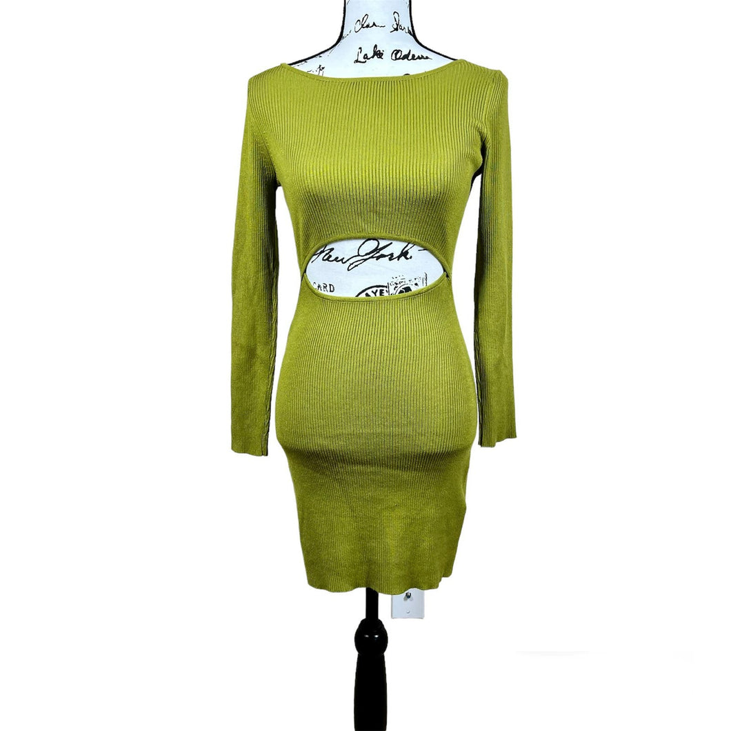 House of Harlow 1960 green ribbed dress long sleeve baddie size S party