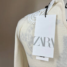 Load image into Gallery viewer, Zara cream sweater women ribbed embroidered collar knit sweater size M
