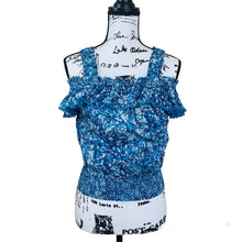 Load image into Gallery viewer, House of Harlow 1960 women top blue floral off shoulder top
