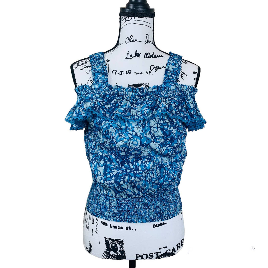 House of Harlow 1960 women top blue floral off shoulder top size M