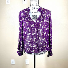 Load image into Gallery viewer, Women Top Zara Purple Floral Print Gauze Long Sleeve Top Size S
