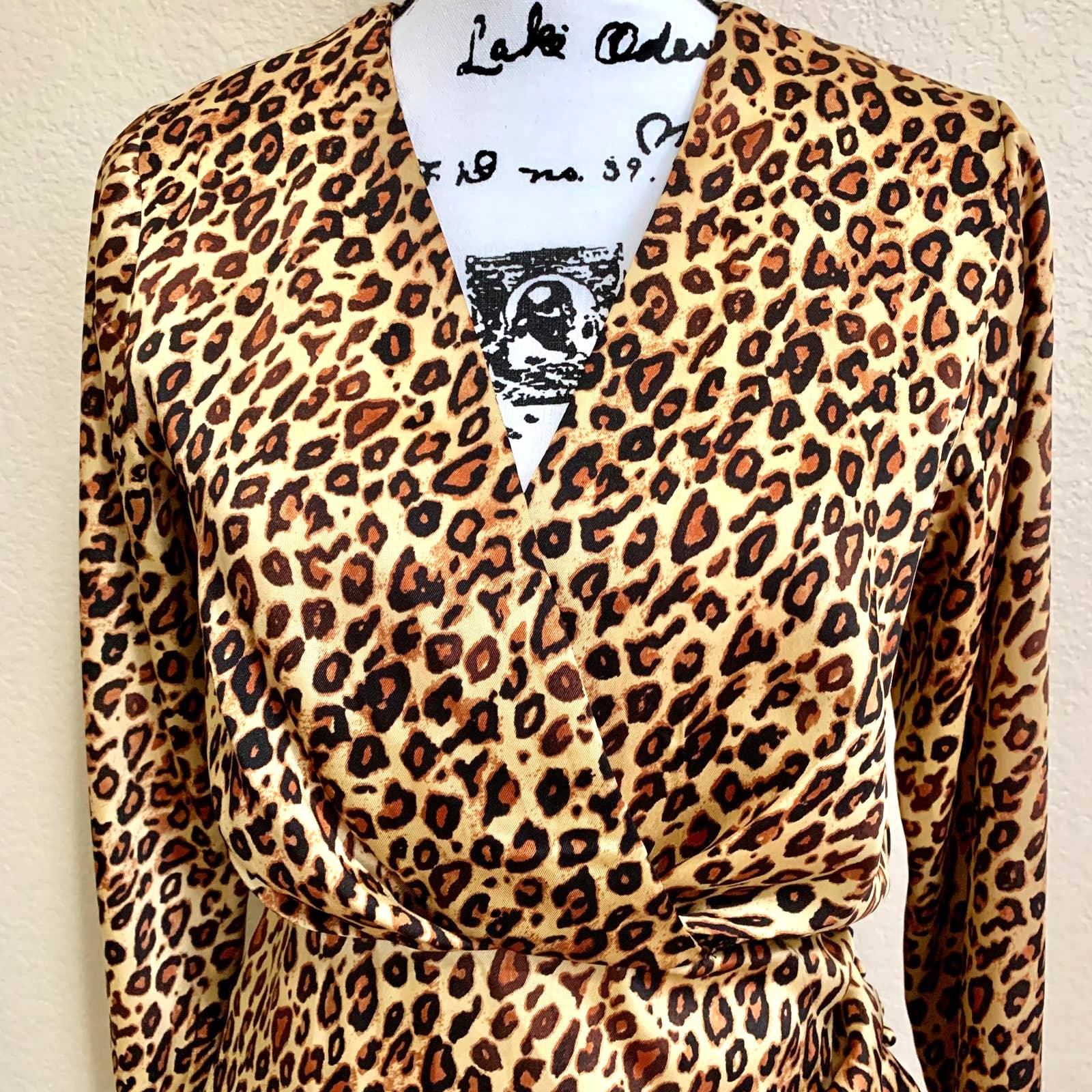 fitted lace wedding dress ZARA women dress Leopard print long sleeve wrap bodycon dress size M –  RELM3125