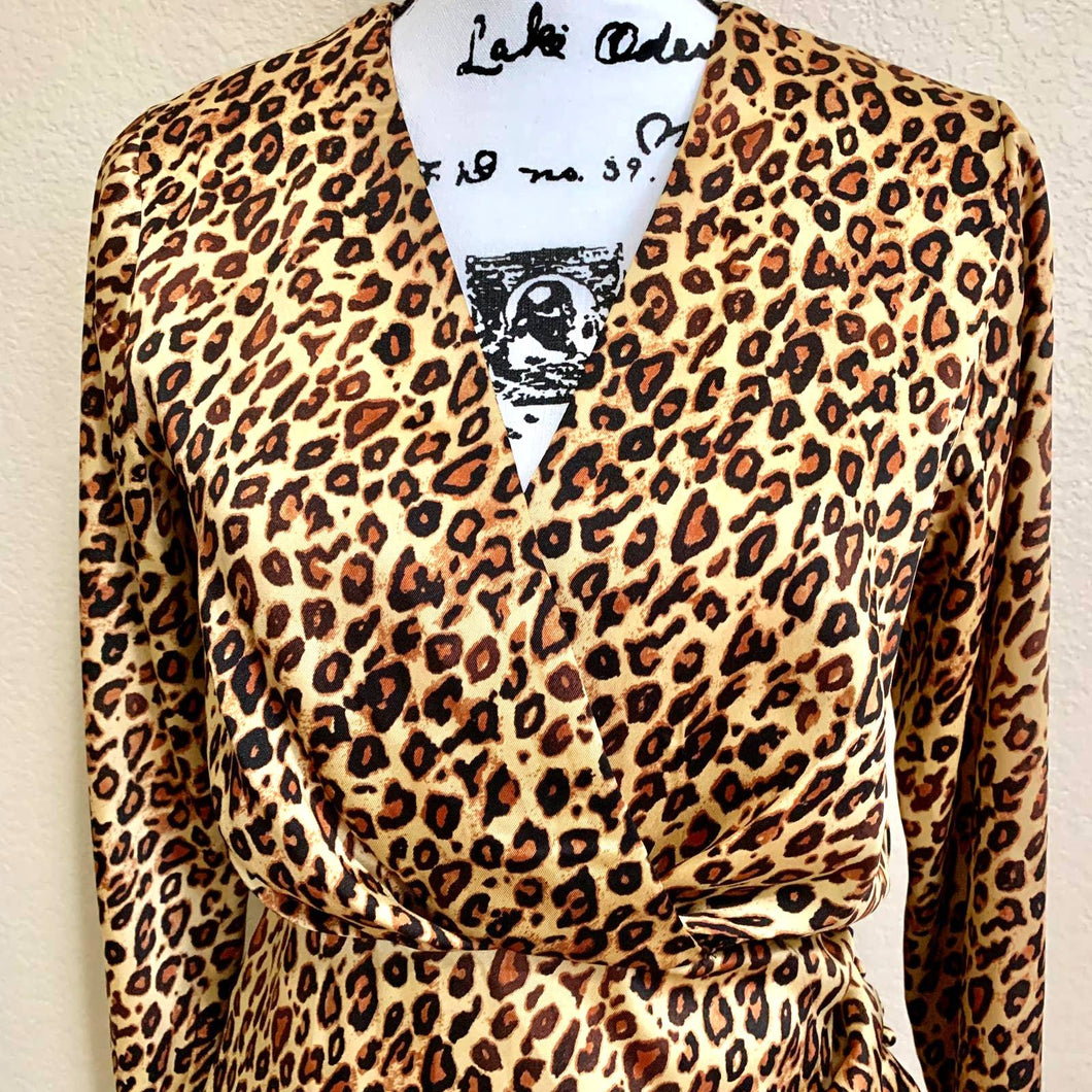 ZARA women dress Leopard print long sleeve wrap bodycon  dress size M