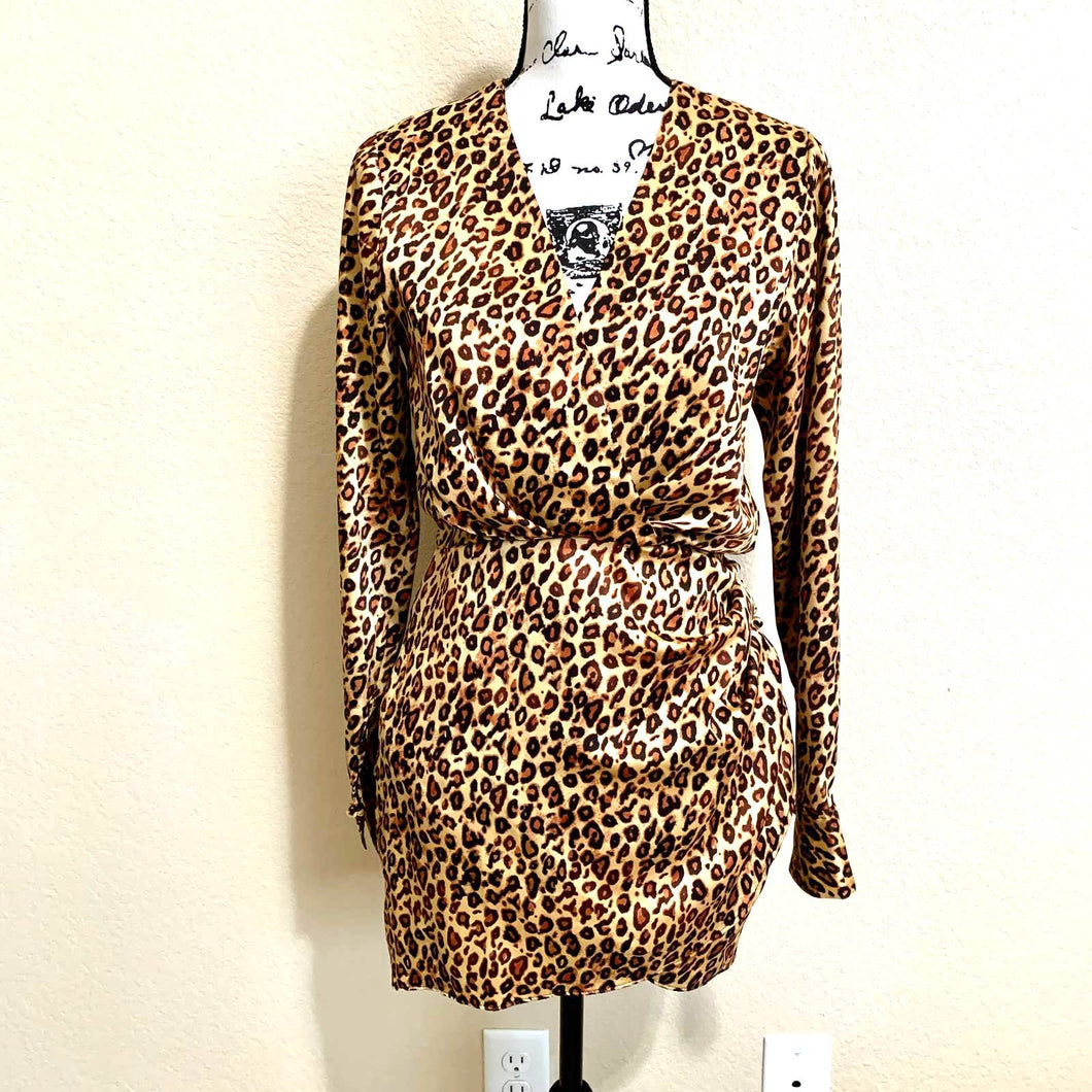 ZARA women dress Leopard print long sleeve wrap bodycon  dress